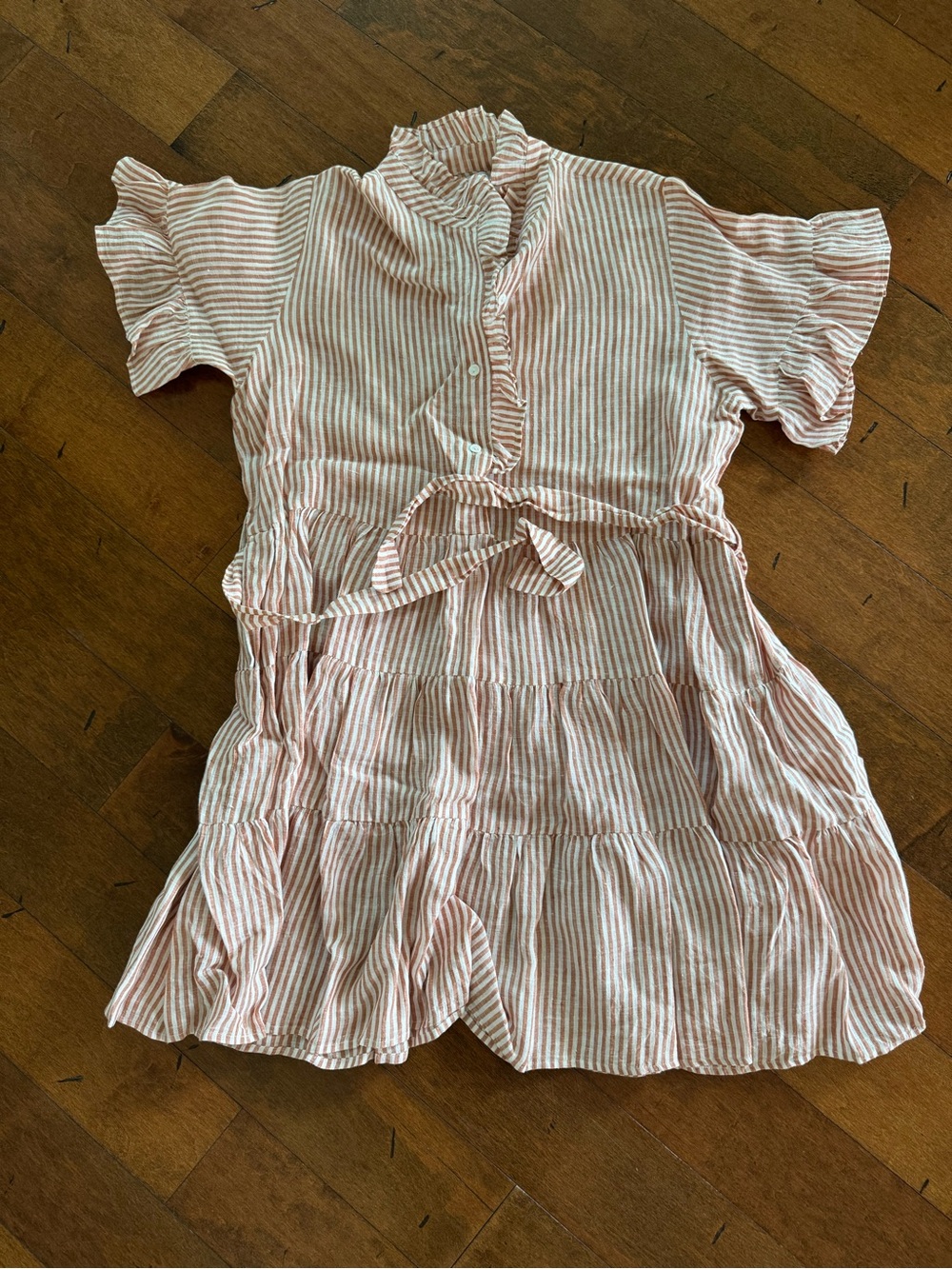 Mille Striped Orange Tie-Waist Ruffle Mini Dress | Size XL